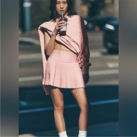 ALO Yoga Pink Pleated Skater Mini Skirt - Picture 2 of 4